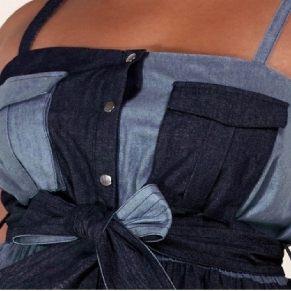 L'atiste 90's Y2K Summer Patchwork Sleeveless Denim Chambray Romper Jrs. Large - Picture 2 of 10